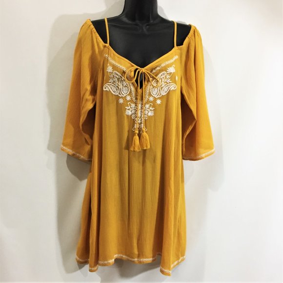 TOPSHOP Embroidered Off The Shoulder Dress - Size Small - Picture 2 of 7